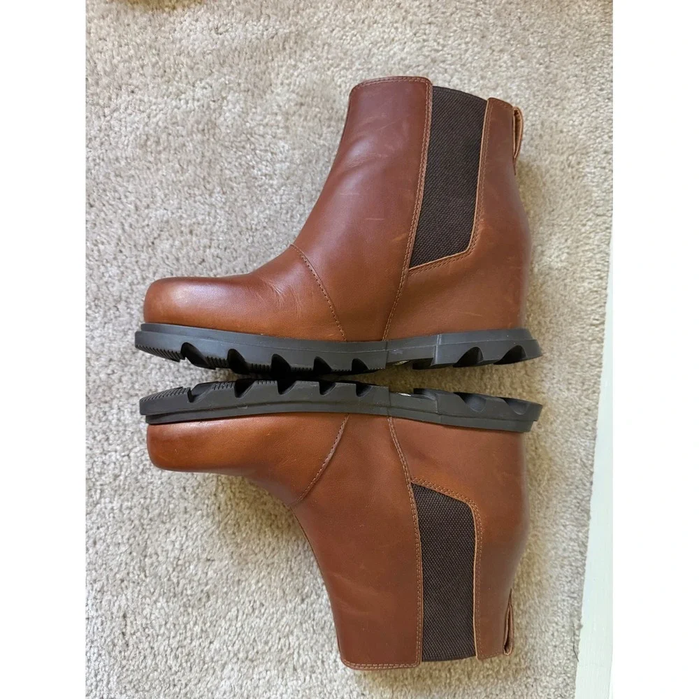 Sorel Bootie Boots Joan Of Arctic Wedge III Chelsea Wedge Leather Brown Size 10